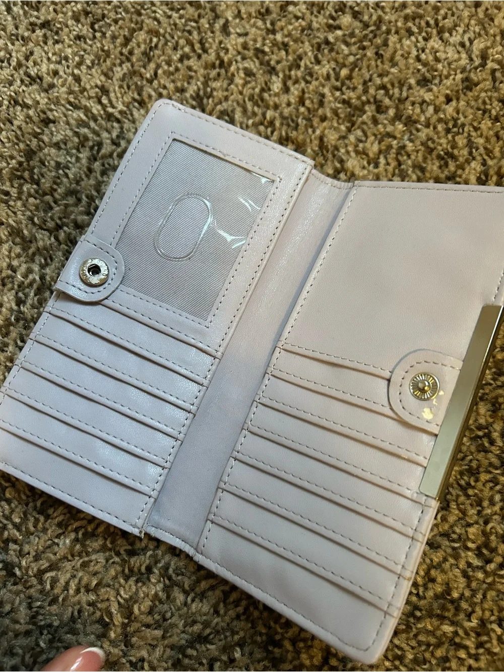 Women's Light Pink Faux Leather Wallet with Metal Trim